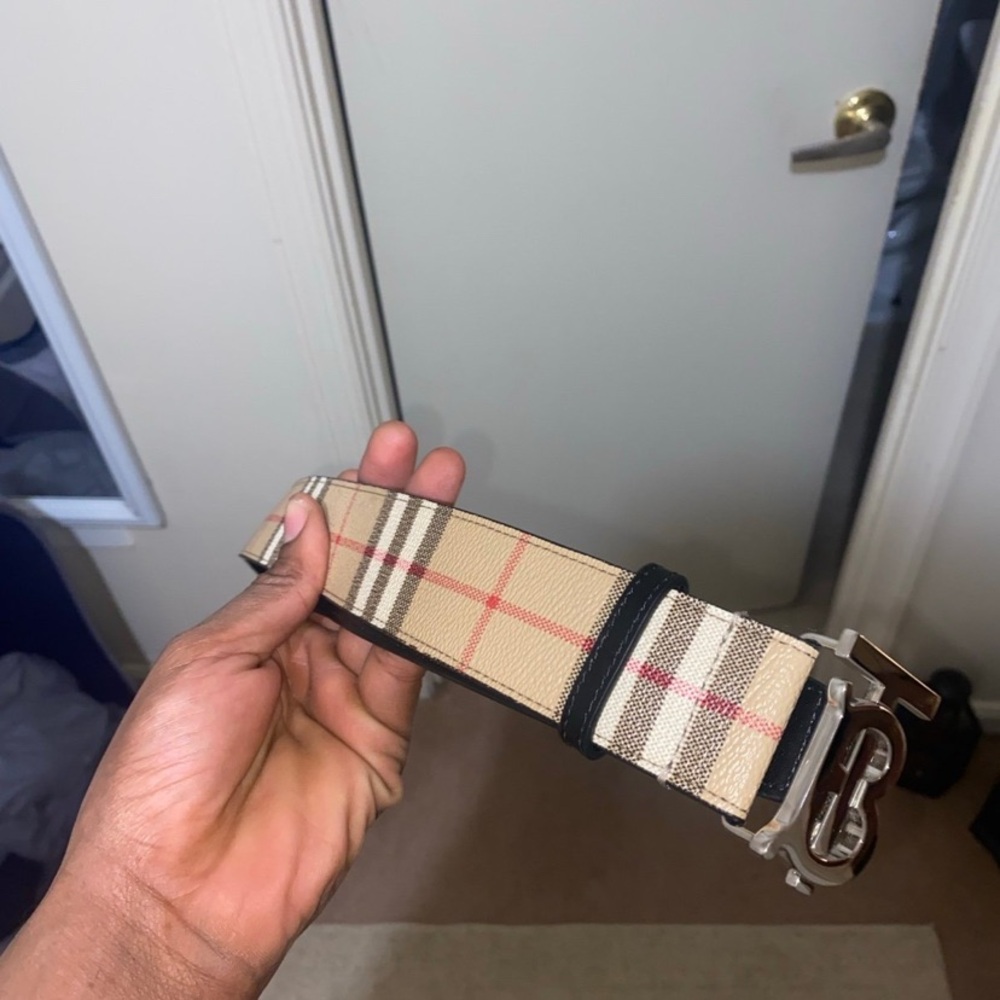 Burberry Beige Checkered Men's Belt